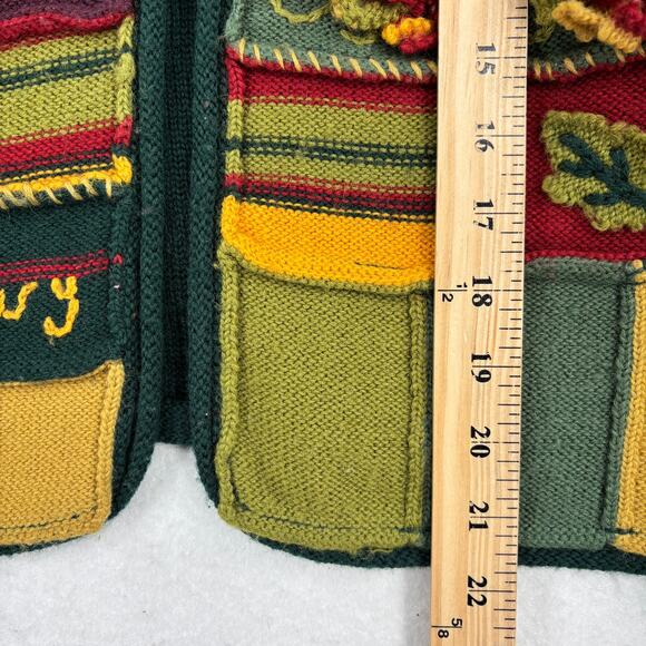 April Cornell Wool Cardigan Sweater Size ML Green Multi Patchwork Floral Vintage - Picture 9 of 10